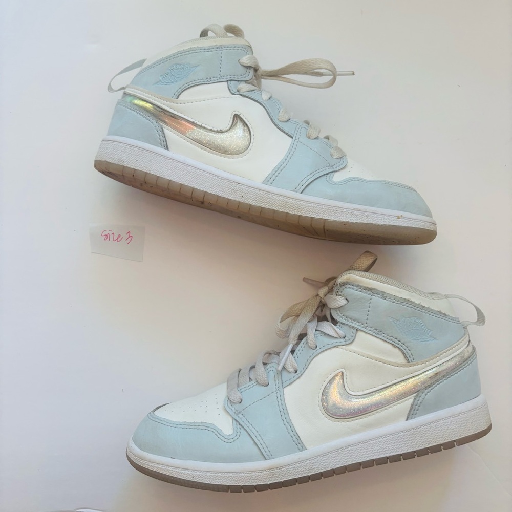 Nike Air Jordan 1 Mid Glitter Swish Frozen  Blue White FQ9118-400 3Y